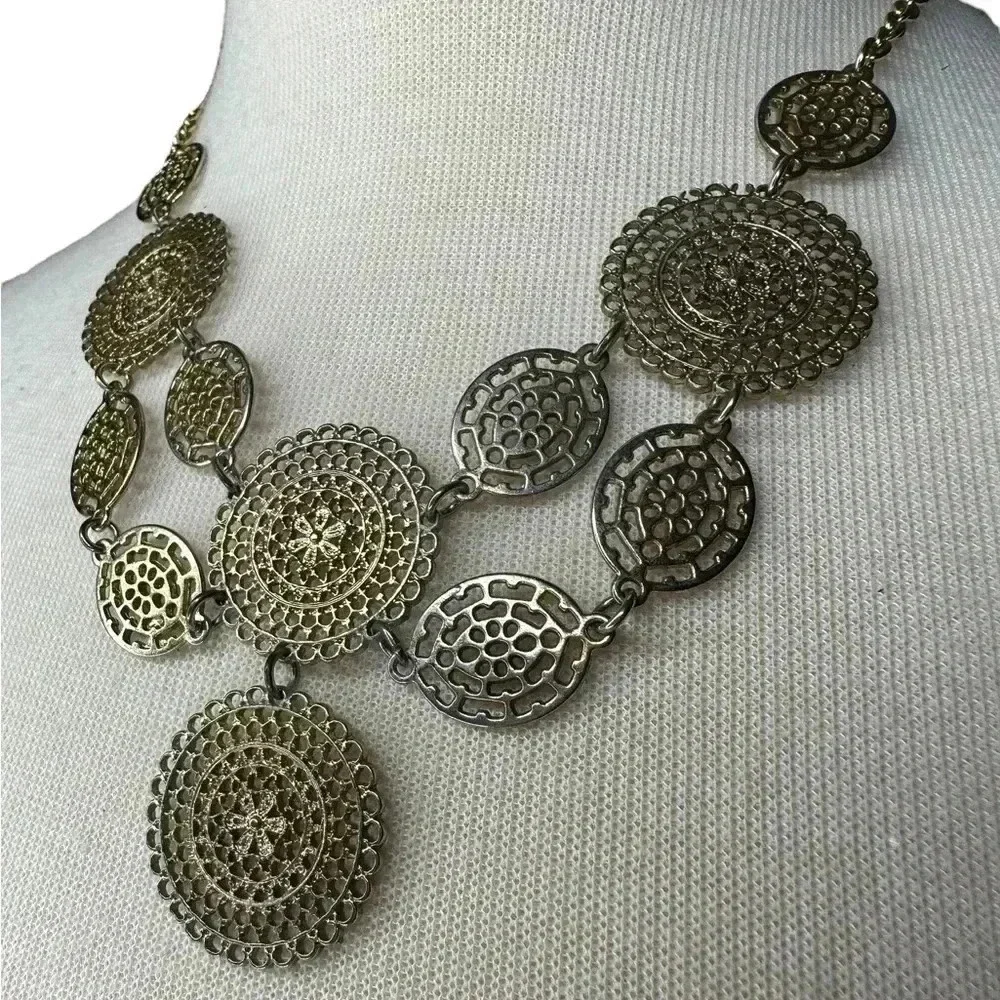 Two tone gold and silver necklace women’s statement jewelry